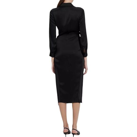 Theory Womens Black Satin Sheath Dress Size 8 Twist-Front Long-Sleeve V Neck - Picture 7 of 16